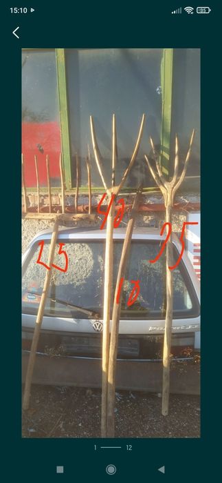 Менци, дървени лопати, дървени вили, шевна машина, роначка за царевица