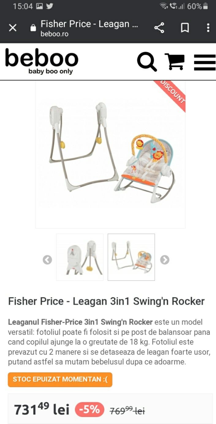 Leagan electric pt bebeluși Fisher-Price 3 in 1 Swing n Rocke