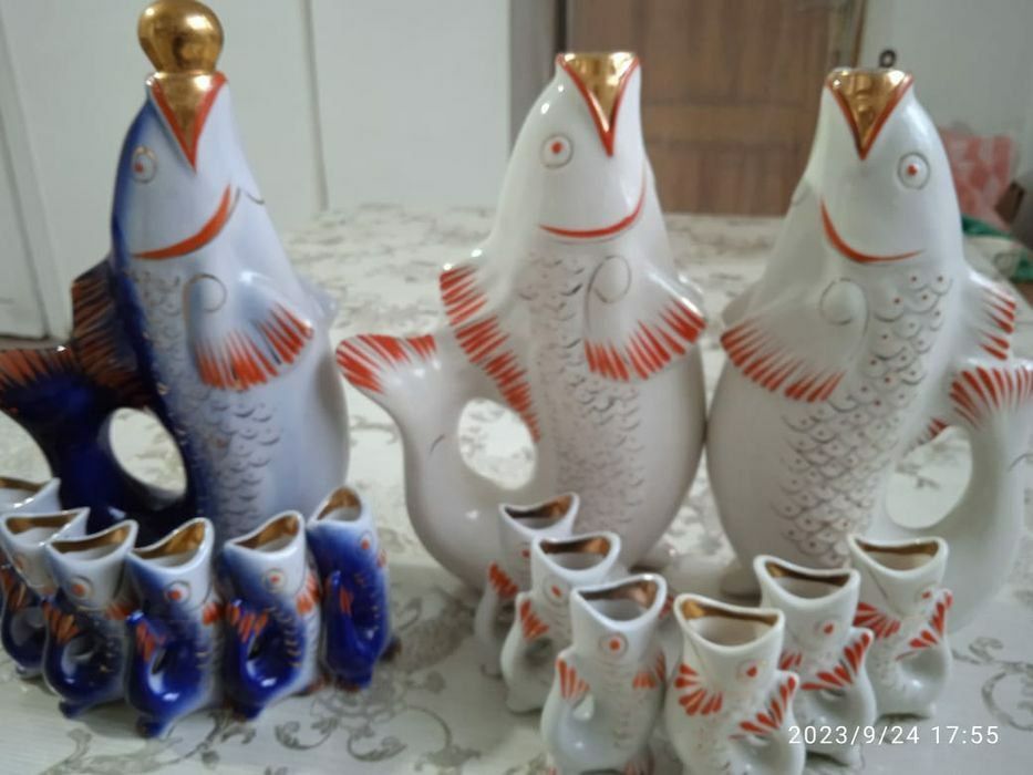 Набор для напитков Рыба роспись Городницкий фарфоровый завод 8 комплек