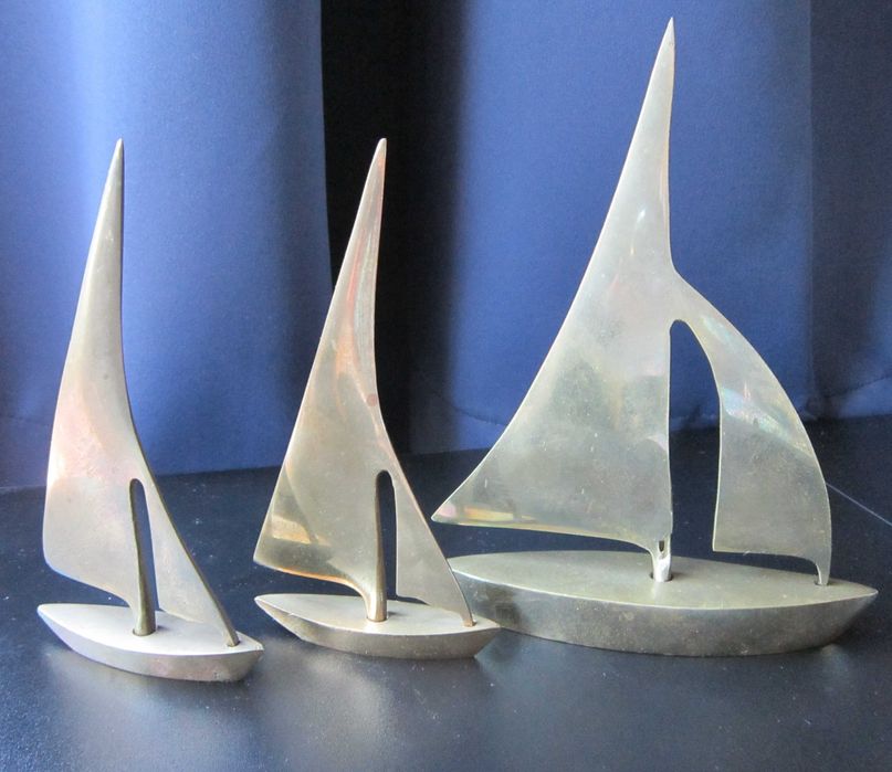 cadou deosebit rar Mid Century Modern Barca cu Panze bronz masiv
