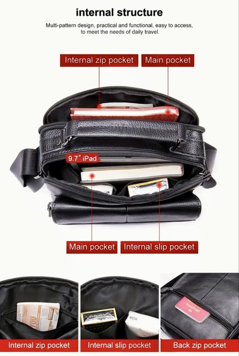 -20%Промоция•Традиционна и Делова мъжка чанта/Премиум черна ест. кожа!