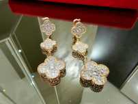 Van Cleef & Arpels VCA Rose 3 Motifs Diamond Alhambra Дамски Обеци