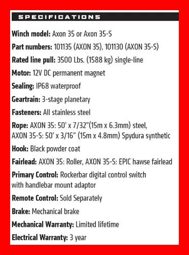 Troliu ATV Warn Cabestan model nou AXON 35 cablu sufa sintetica 1587kg