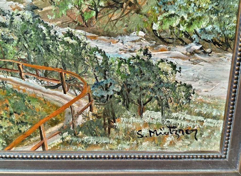 Tablou vechi - peisaj montan cu rau - semnat S. Mutzner