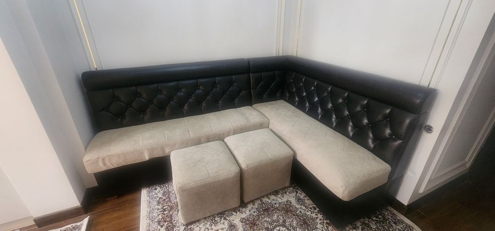 Угловой диван + 2 пуфа | Отличное состояние | Ташкент
