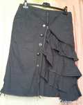 Fusta chic inedita Denim fermoar nasturi volane franjurate PatchWork