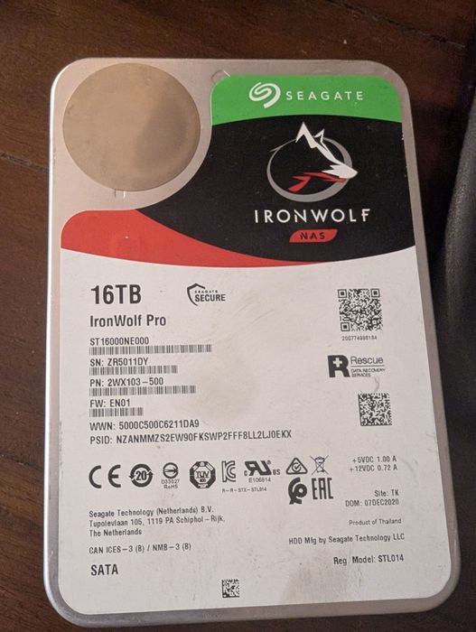 16 TB HDD SATA Hard Drive Western Digital, Seagate IronWolf
