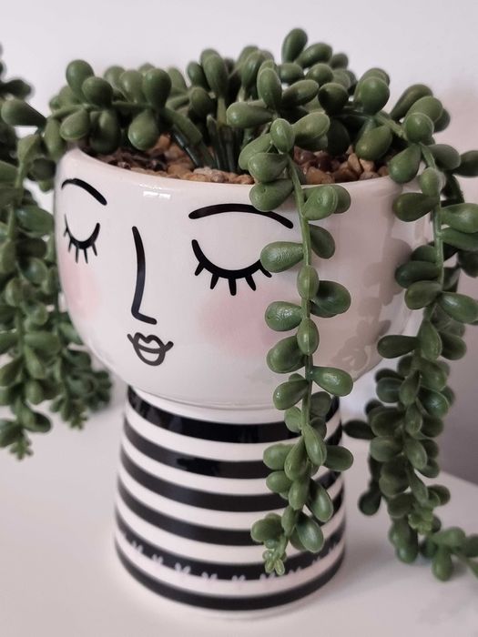 Set 2 decoratiuni portelan cu plante artificiale, 15 cm