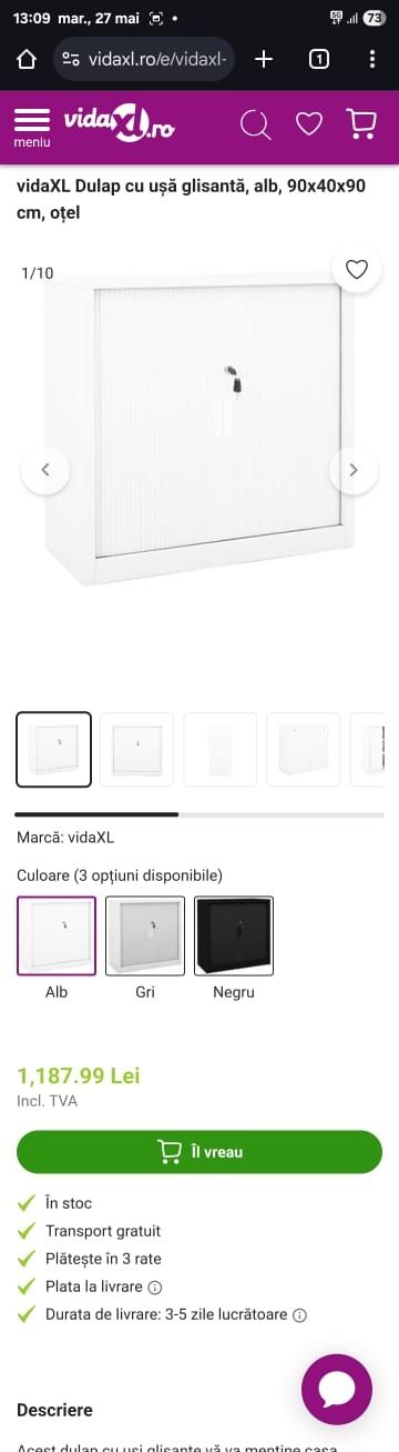 Dulap metalic cu 2 polițe 90/40/90