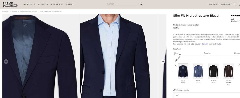 Sacou blazer slim 48 M de lux Oscar Jacobson lana super 130's royal