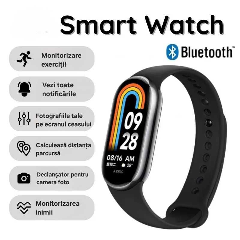 Smartwatch îngust. Toate funcțiile: sport, sănătate, dietă. Negru