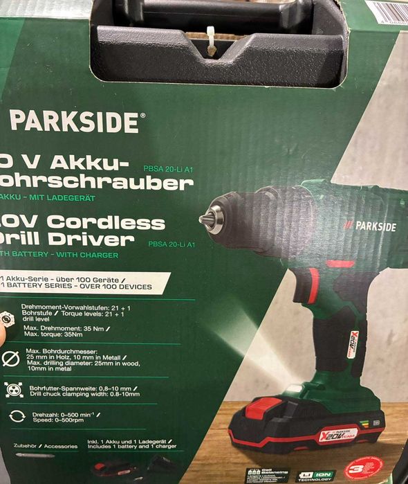 Parkside - Акумулаторна бормашина 20V