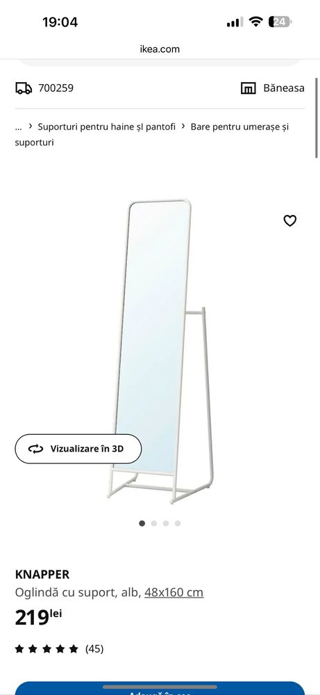 Oglinda cu umeras Ikea alba - ca noua