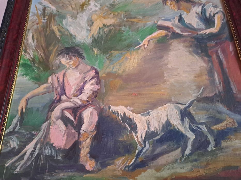 tablou pictura veche pe lemn 46/52 cm