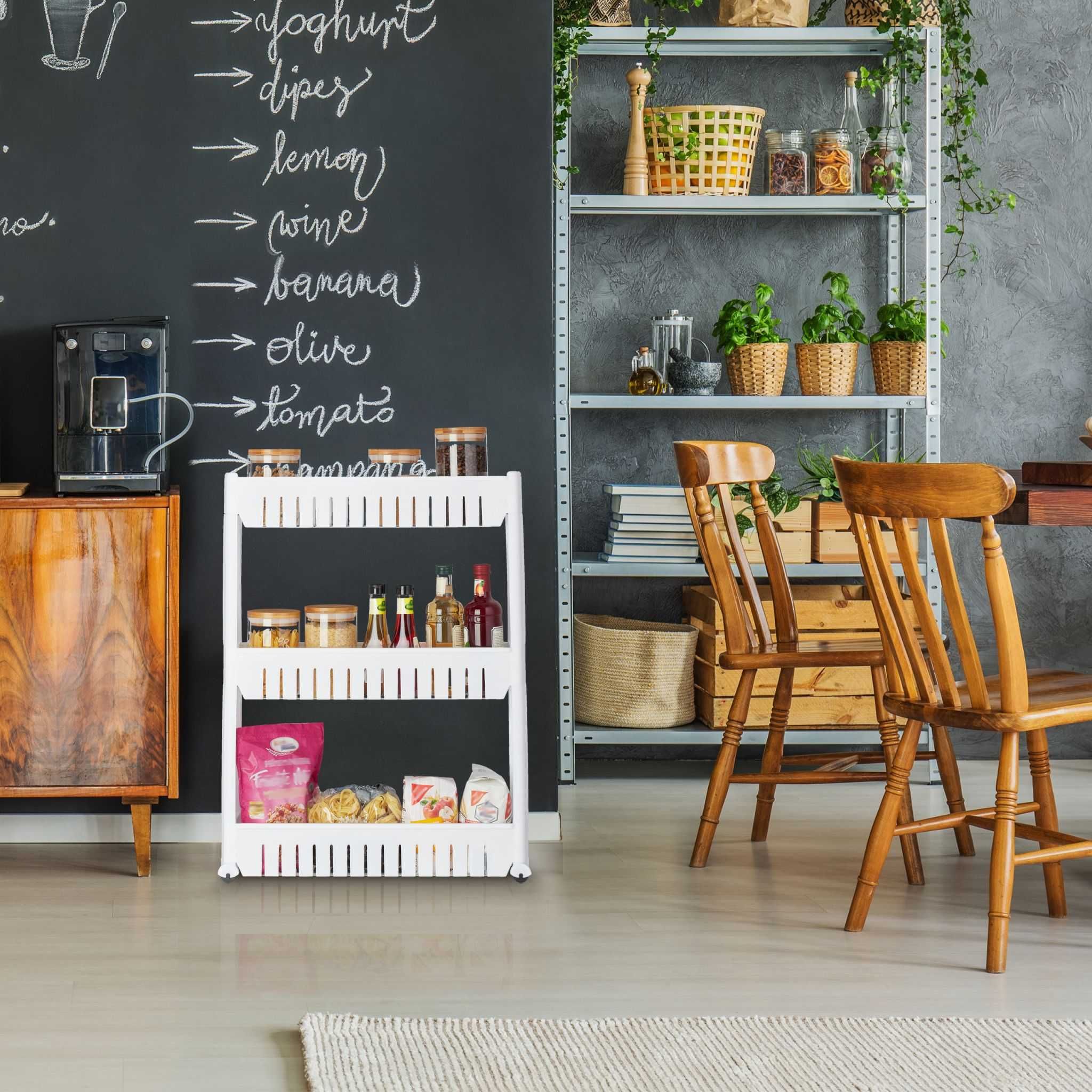 Etajera ingusta cu 3 rafturi si roti organizator mobil 71x12.5x54 cm