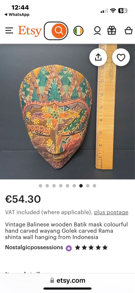 Маска дървена батик цветна ръчно резбована wayang Golek  Rama shintа