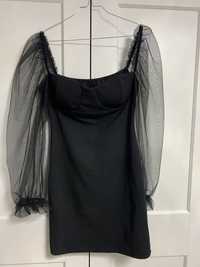 Черна рокля С буфан ръкав- Нова