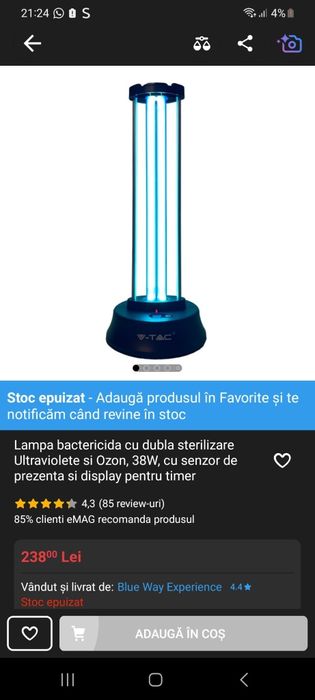 Lampa cu senzor antibacteriana