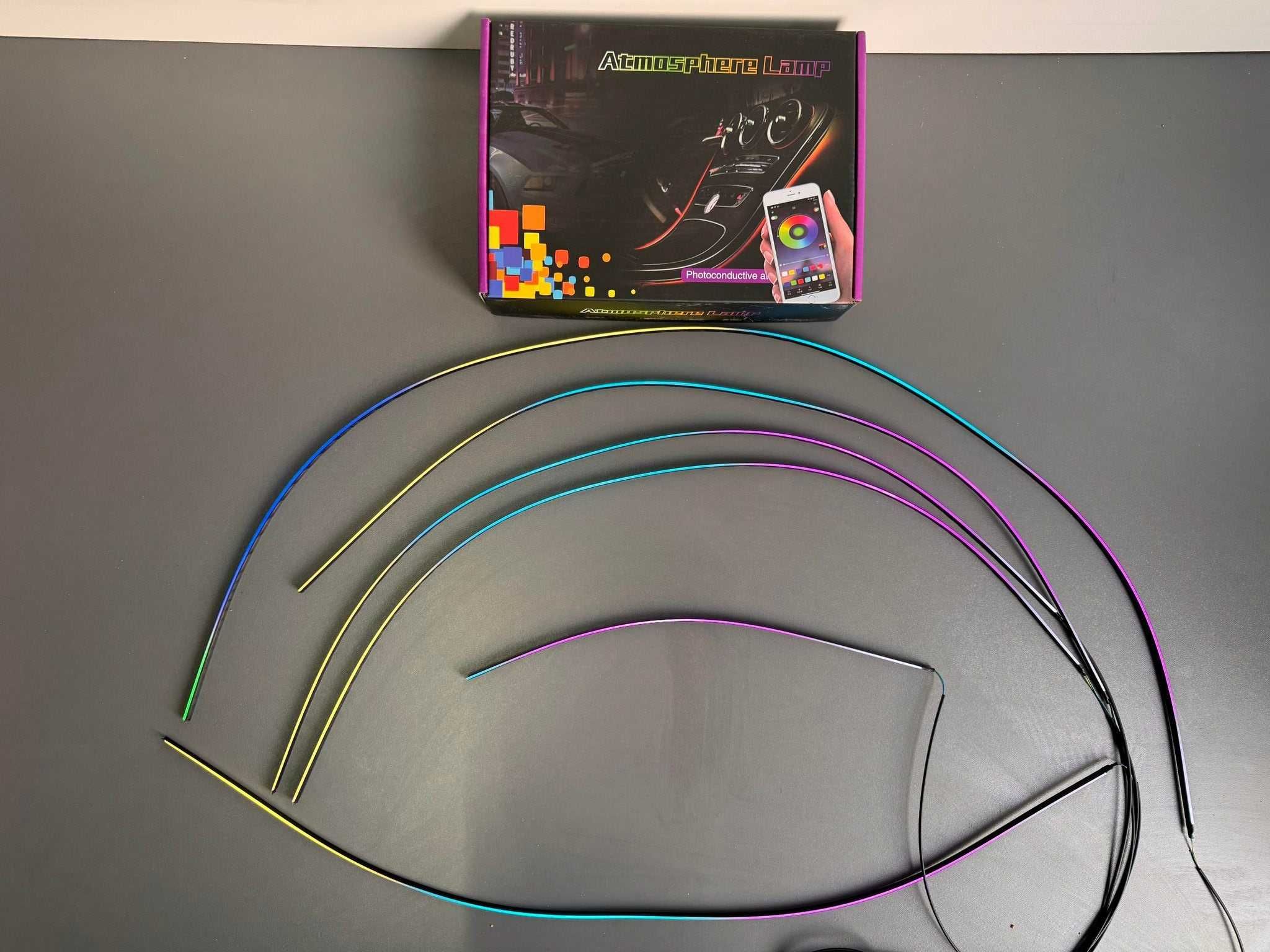 Kit 6 lumini ambientale auto RGB acrilice, wireless prin aplicatie