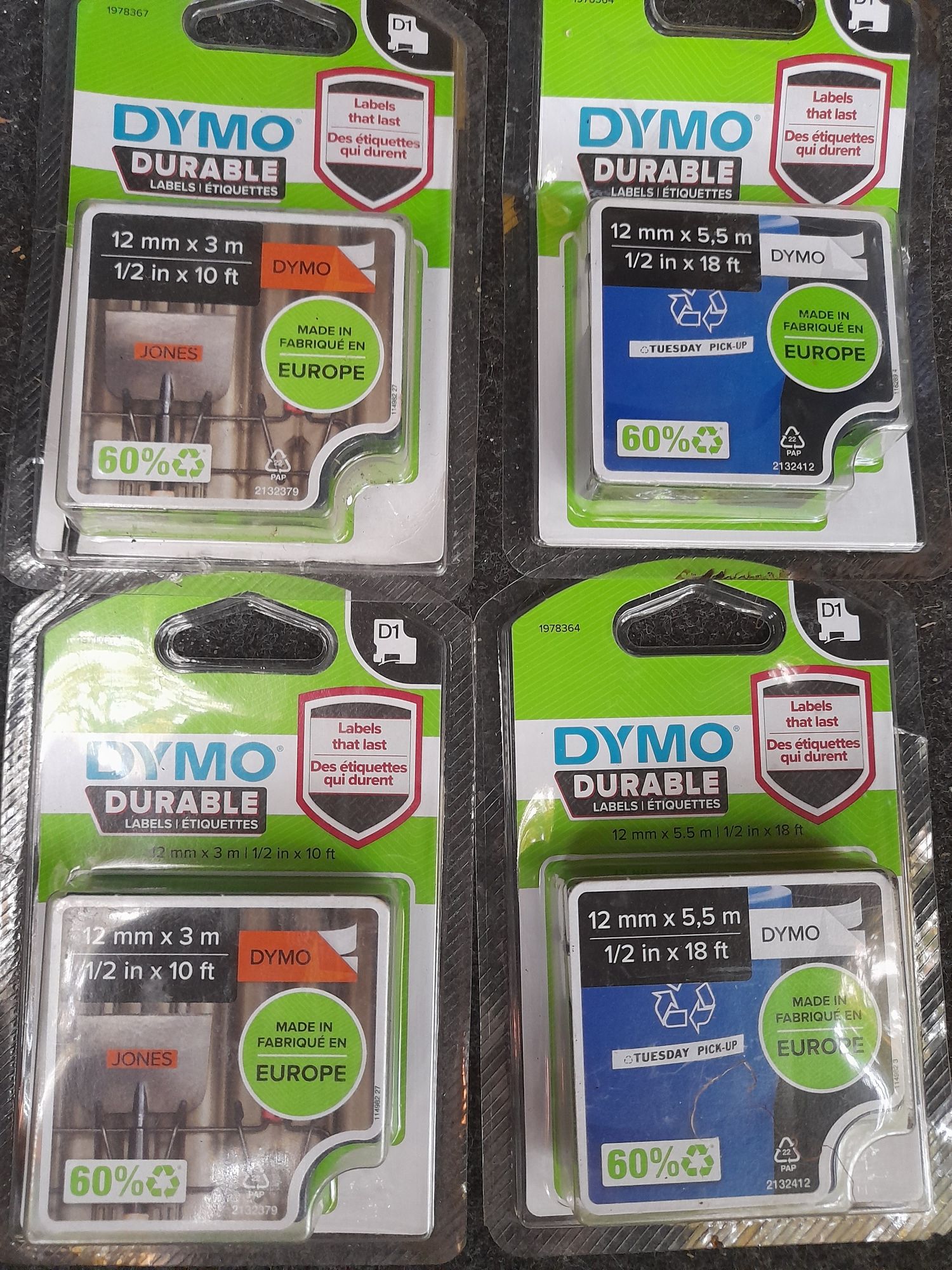 Banda etichete Dymo Durable D1 12x5.5 și 12x3 originale sigilate
