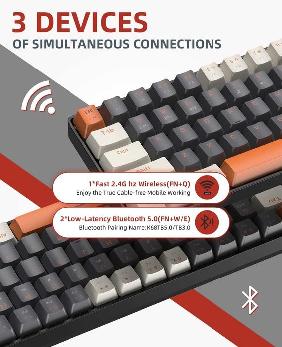 Tastatură mecanică Wireless ZIYOU LANG RK68 60%,Bluetooth 5.0/2.4Ghz