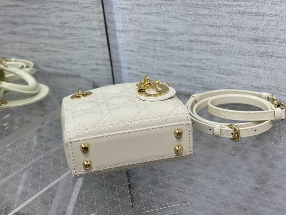 Geanta Christian Dior Lady Micro, White Patent, 12x10x5cm, Premium