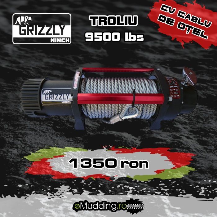 Trolii Grizzly Winch cu cablu de otel 8500LBS/9500LBS/13000LBS 12V