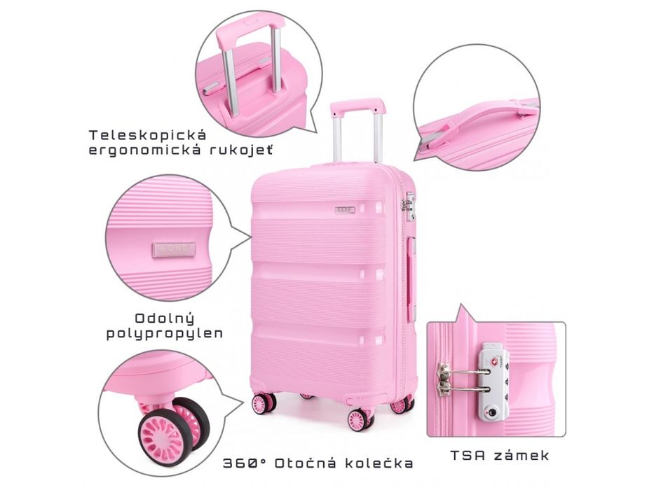 Куфар Kono K2092L Spinner 65 см, розов, полипропилен