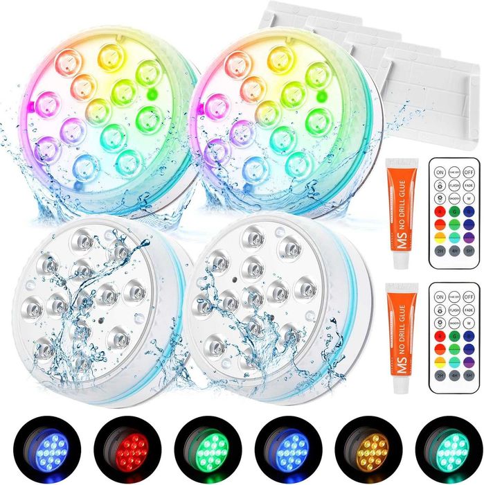 Комплект от 4 LED лампи за басейн RGB, IP68, с дистанционно