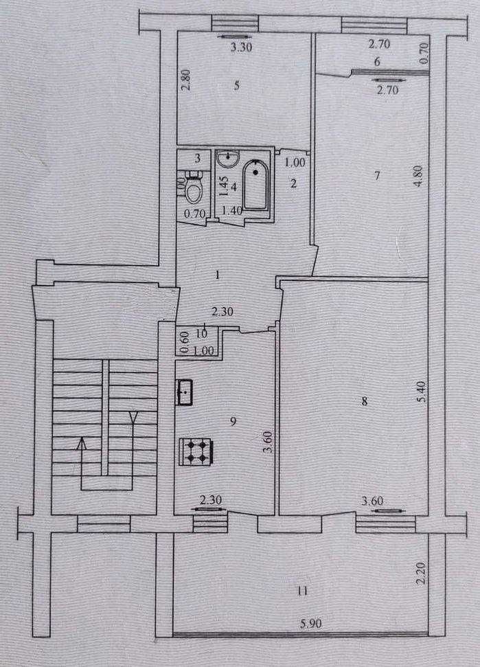 Ц-1,кафе Street 77, 3-комнатная,3/4,85 м²,кирпич,2х6,ремонт,меб/тех