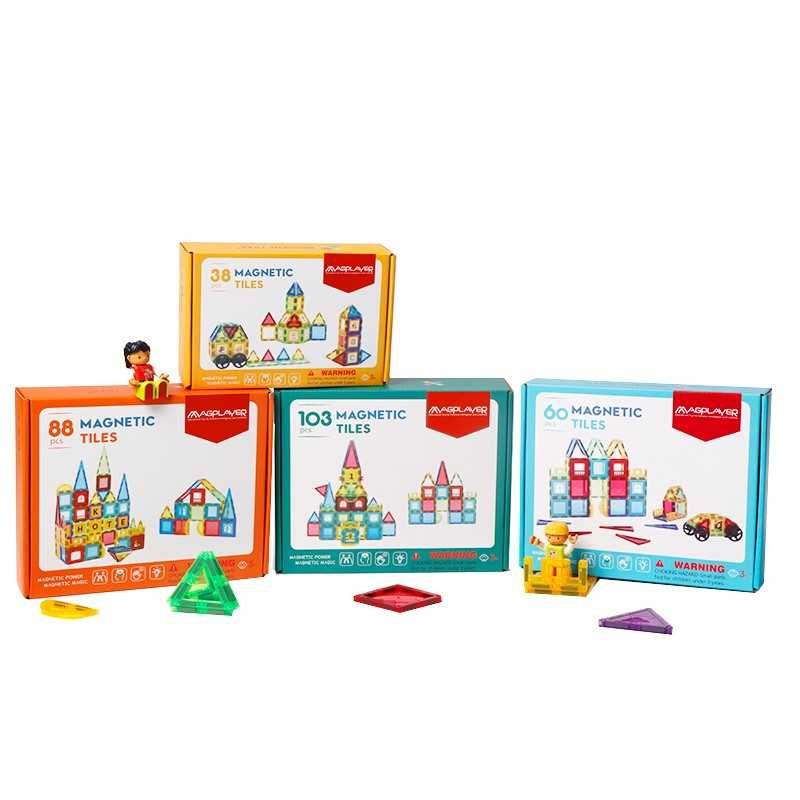 Set de Constructie Magnetic Tiles 3D, jucarii educationale, 103 piese