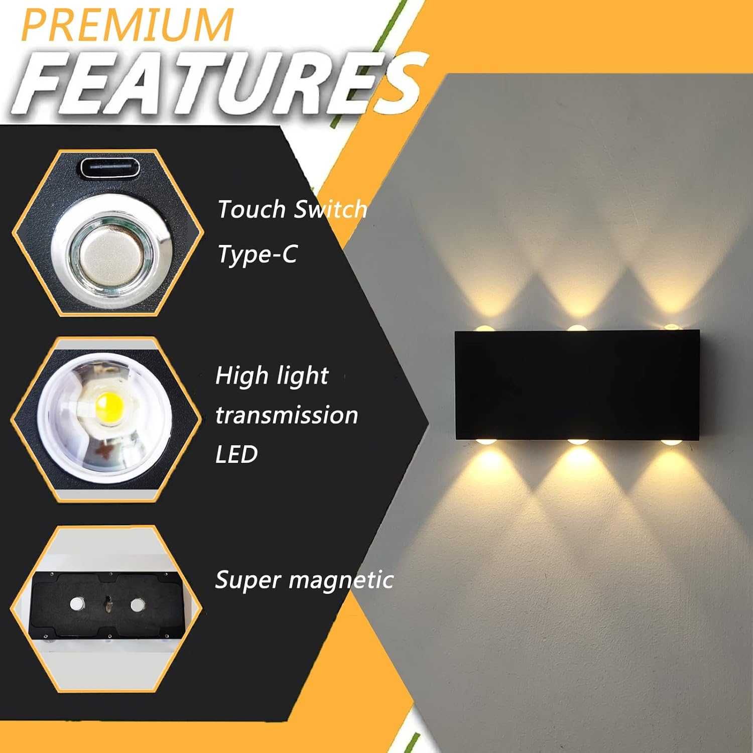 НОВА! USB LED стенна лампа, димируема, магнитна, 6W, 4000mAh