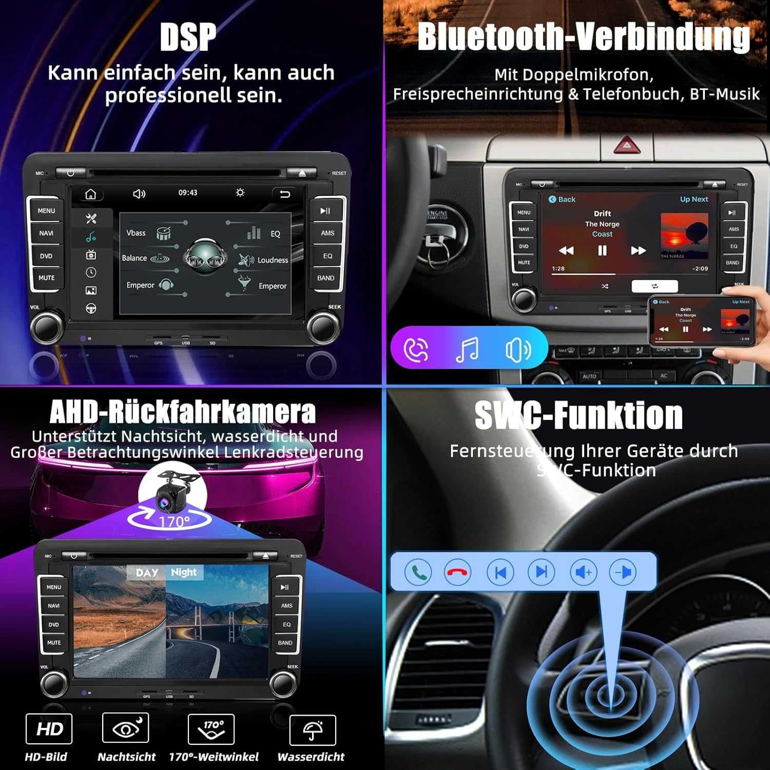 Мултимедия 2 DIN 7”, Bluetooth, DVD,SD,CarPlay/Android за VW Golf 5/6