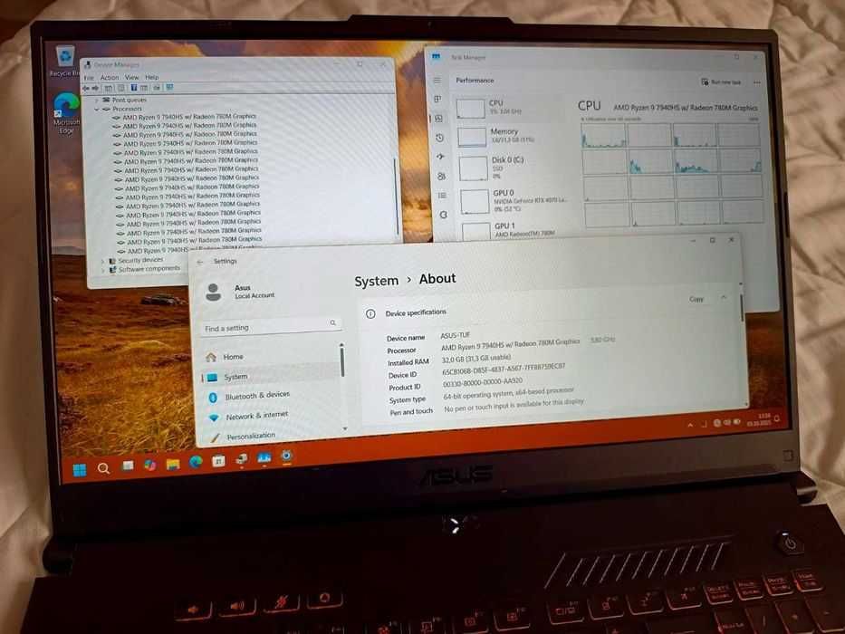 Laptop gaming - ASUS TUF - AMD RYZEN 9 - 32GB RAM - RTX 4070 8GB - NOU