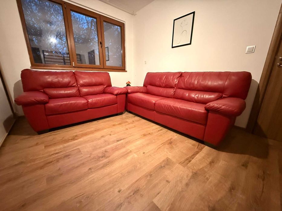 Холна гарнитура от естествена телешка кожа- кожен диван 2-ка и 3-ка
