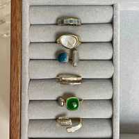 Set 5 inele Vintage Green Sidef. Ajustabile, elegante, geometrice.