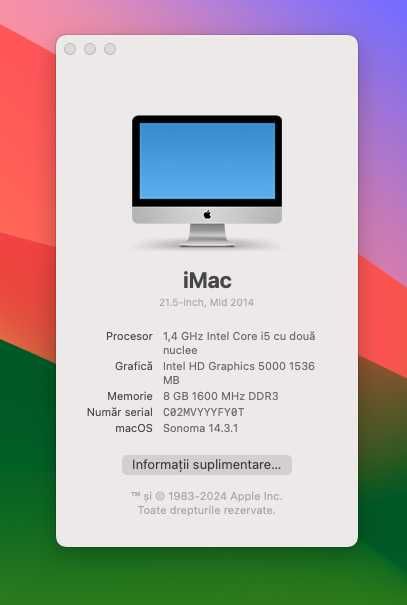 iMac 21,5 "FULL pachet* SSD* Anul 2014*IMACULAT* LIVRARE Gratuita!