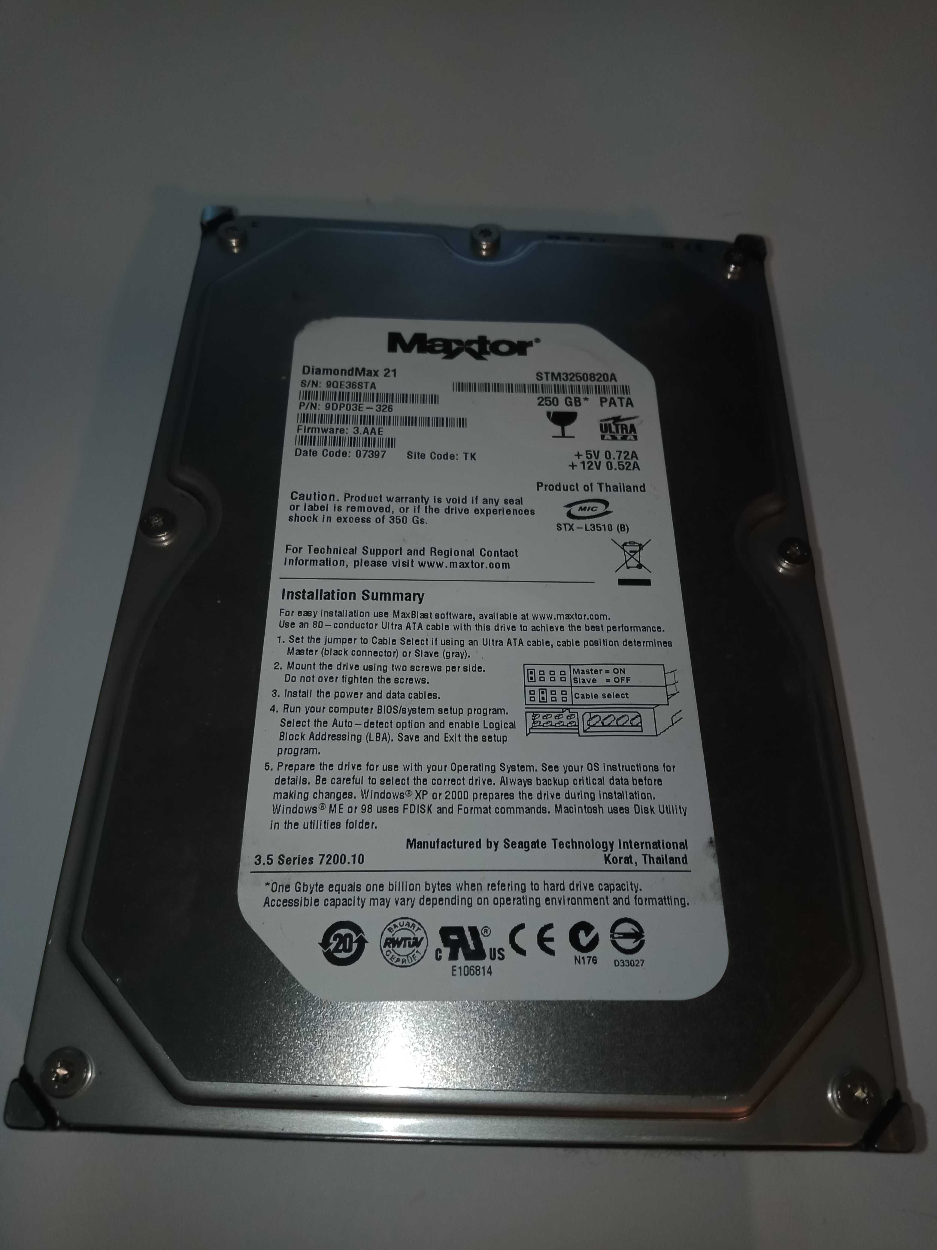 HDD IDE ATA PATA Desktop 3.5" inch 250 GB