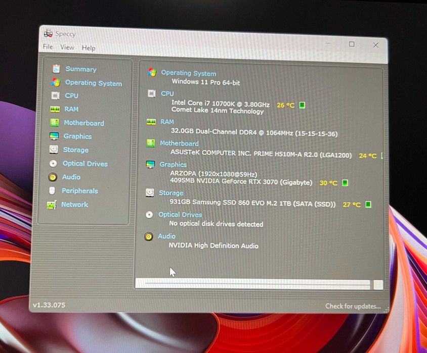 OFERTA PC Gaming i7 10700K 32Gb RTX 3070 WIFI Cs2 Fortnite Fivem Gta5