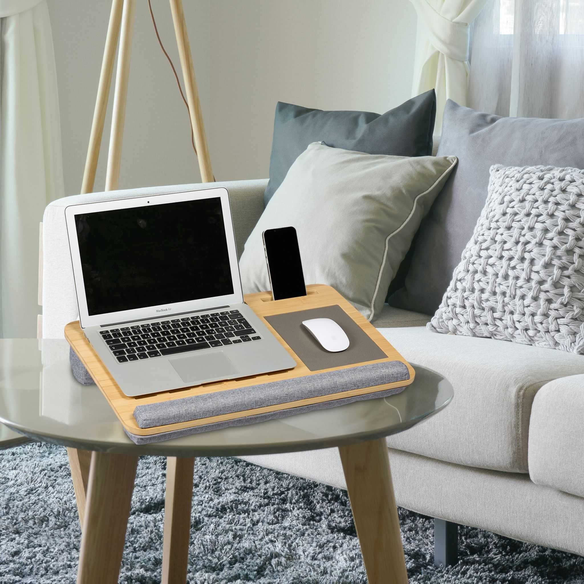 Suport laptop bambus cu mouse pad + suport pentru telefon si tableta