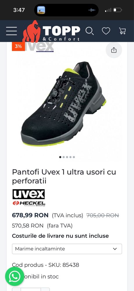UVEX COMFORTABILI/USORI pantofi de lucru sau trekking negociabil