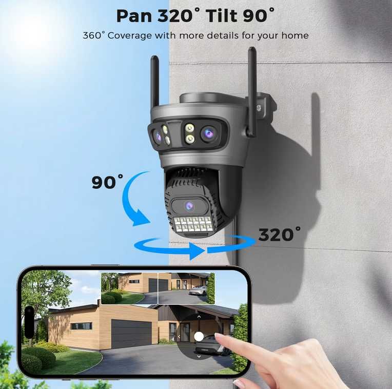 Camera Supraveghere Video IP Rotativa 360 6K TRIPLĂ Wireless