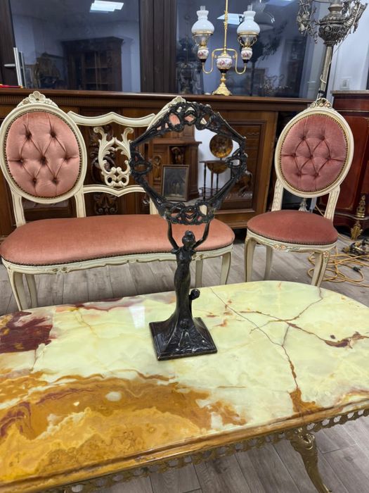 Oglinda Art Nouveau cu suport din bronz