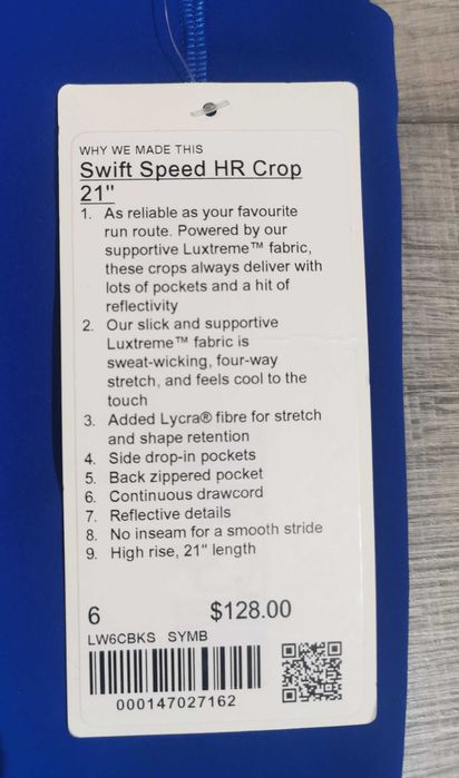 Colanti Lululemon Swift Speed HR Crop 21” Symphony Blue noi size 6