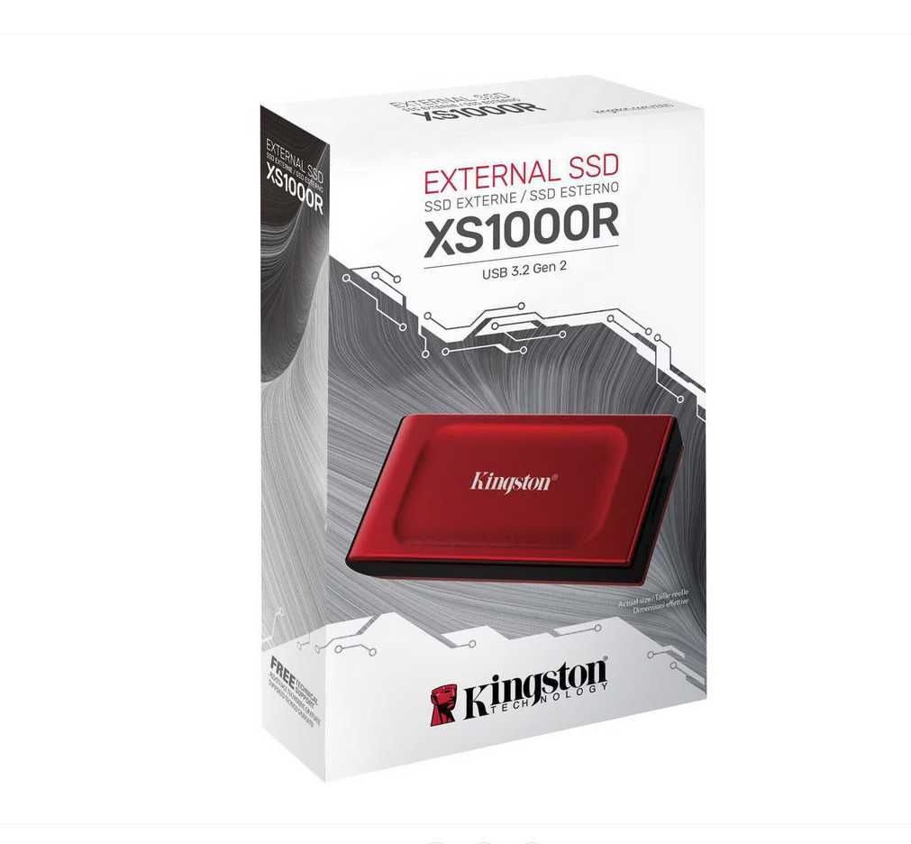 Външен SSD Kingston XS1000R, 2TB, До 1000 MB/s, USB 3.2 Gen 2, Червен