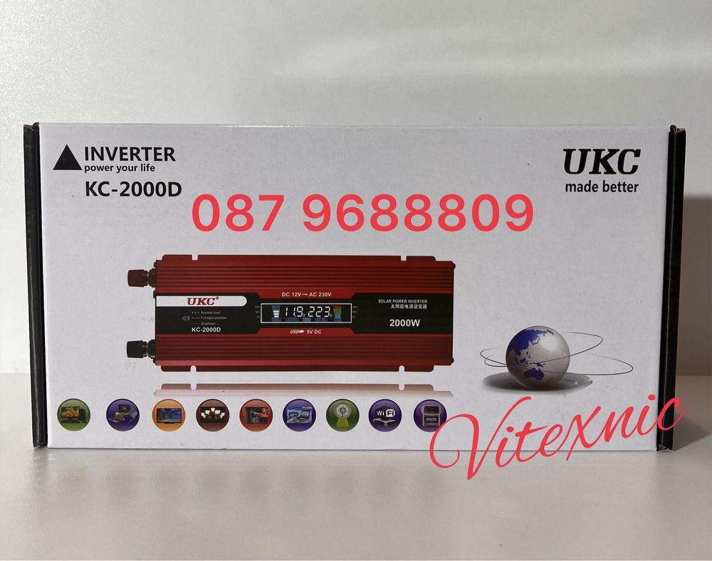 Инвертор  с дисплей UKC 2000W 12V/24V 220V, инвертер 2000В