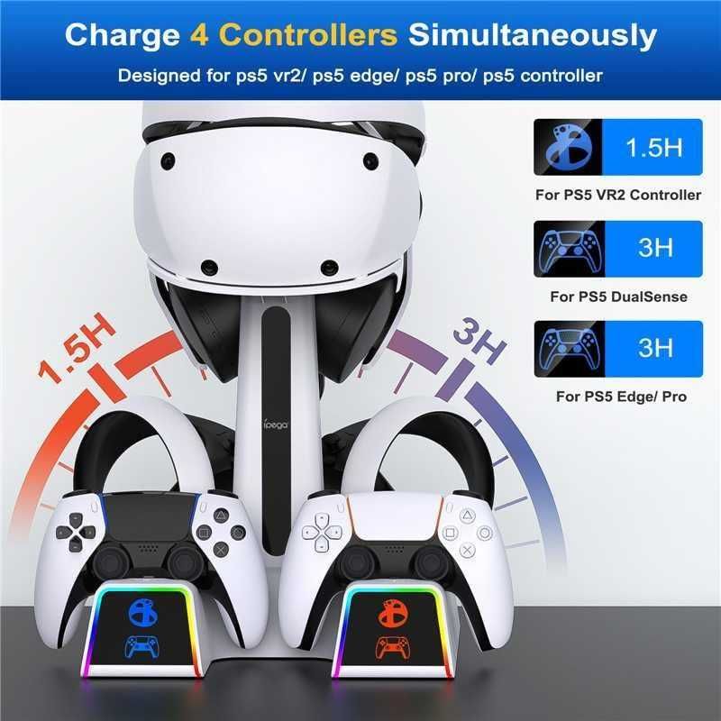 RGB зарядна станция за PSVR 2/PS5/PS5 Edge контролери с AC адаптер