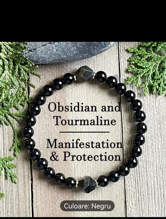 Brățară  De Cristal Negru De Turmalină Obsidiană