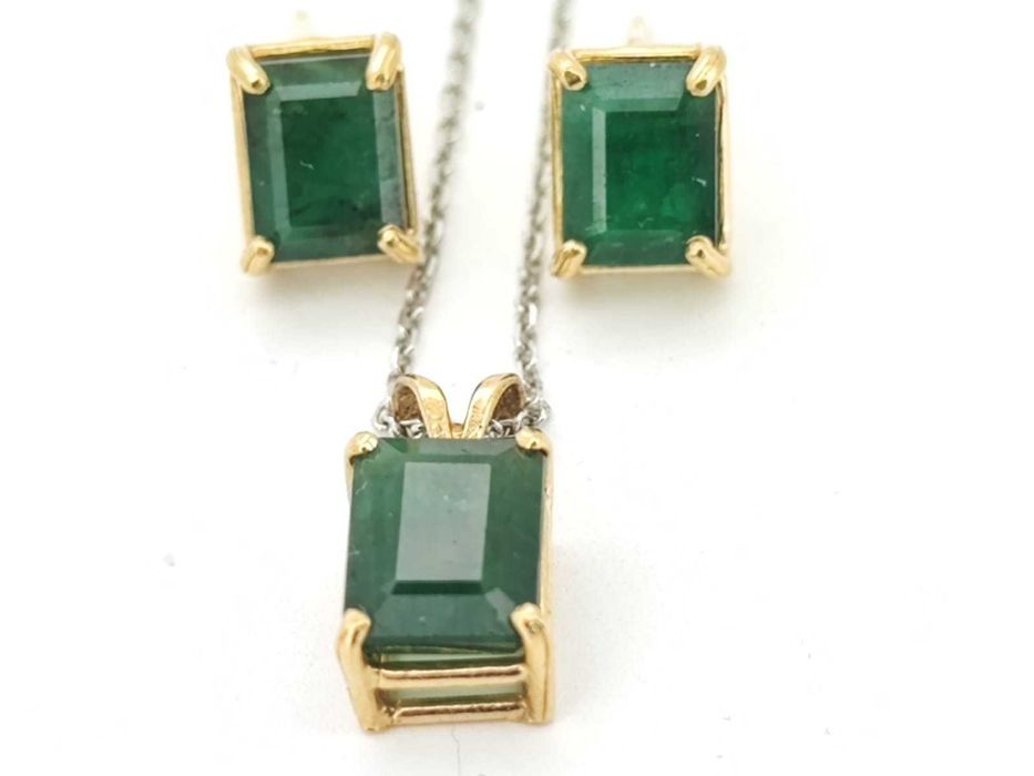 Set 14k cercei si pandativ cu smarlade naturale 5ct