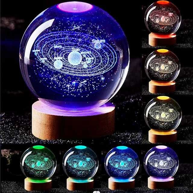 Lampa veghe glob de cristal Sistemul Solar. Lumini multicolore. USB
